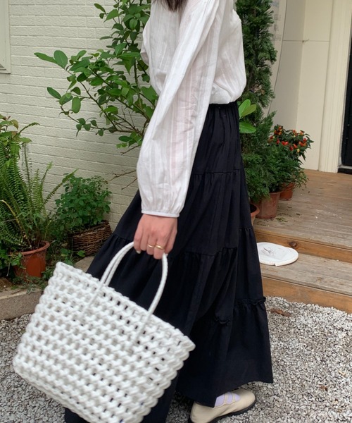 Diosfront（ディオスフロント）の「ボリュウームギャザーティアードロングスカート（スカート・レディース・ホワイト/チャコールグレー/ブラック/レッド/ブラック系その他・S/M）」の8枚目の写真