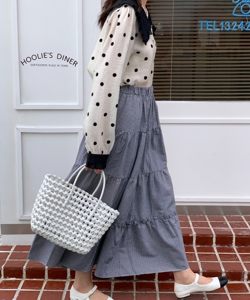 Diosfront（ディオスフロント）の「ボリュウームギャザーティアードロングスカート（スカート・レディース・ホワイト/チャコールグレー/ブラック/レッド/ブラック系その他・S/M）」の19枚目の写真