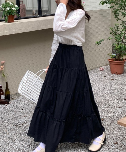 Diosfront（ディオスフロント）の「ボリュウームギャザーティアードロングスカート（スカート・レディース・ホワイト/チャコールグレー/ブラック/レッド/ブラック系その他・S/M）」の22枚目の写真