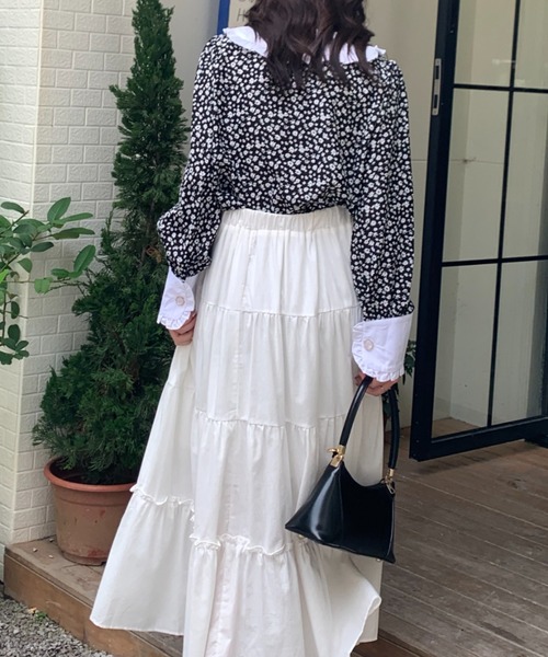 Diosfront（ディオスフロント）の「ボリュウームギャザーティアードロングスカート（スカート・レディース・ホワイト/チャコールグレー/ブラック/レッド/ブラック系その他・S/M）」の9枚目の写真