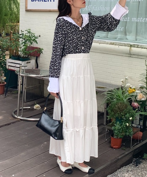 Diosfront（ディオスフロント）の「ボリュウームギャザーティアードロングスカート（スカート・レディース・ホワイト/チャコールグレー/ブラック/レッド/ブラック系その他・S/M）」の20枚目の写真