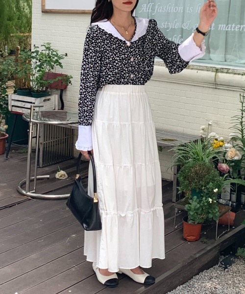 Diosfront（ディオスフロント）の「ボリュウームギャザーティアードロングスカート（スカート・レディース・ホワイト/チャコールグレー/ブラック/レッド/ブラック系その他・S/M）」の7枚目の写真