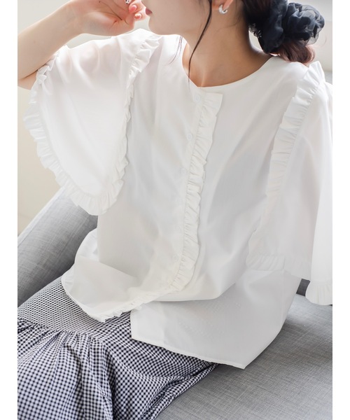 JUMELLE（ジュメロ）の「ケープフリルブラウス（シャツ/ブラウス・レディース・ホワイト/ピンク・FREE）」の2枚目の写真