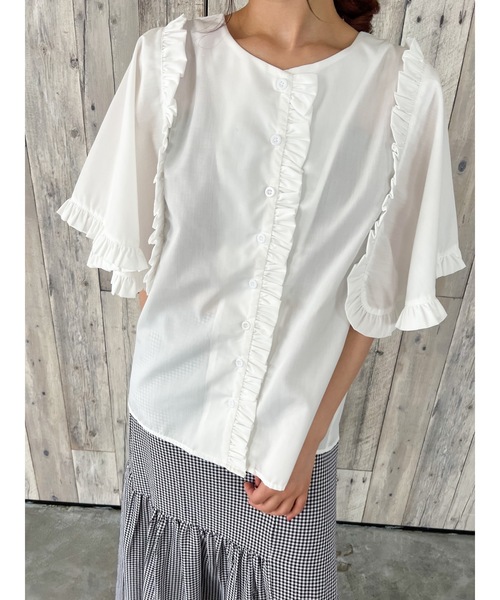 JUMELLE（ジュメロ）の「ケープフリルブラウス（シャツ/ブラウス・レディース・ホワイト/ピンク・FREE）」の5枚目の写真