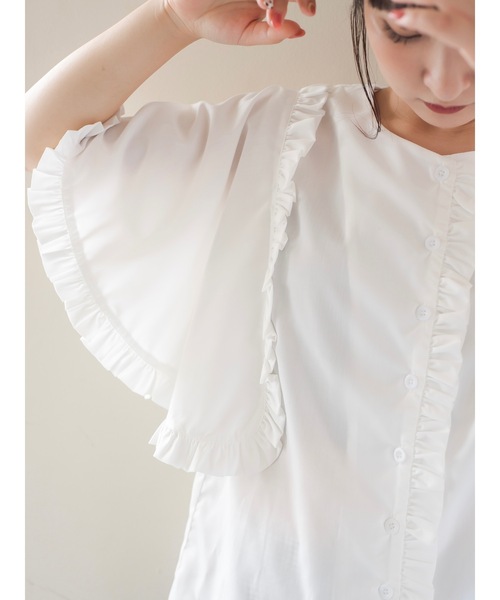 JUMELLE（ジュメロ）の「ケープフリルブラウス（シャツ/ブラウス・レディース・ホワイト/ピンク・FREE）」の4枚目の写真