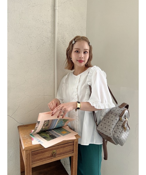 JUMELLE（ジュメロ）の「ケープフリルブラウス（シャツ/ブラウス・レディース・ホワイト/ピンク・FREE）」の15枚目の写真