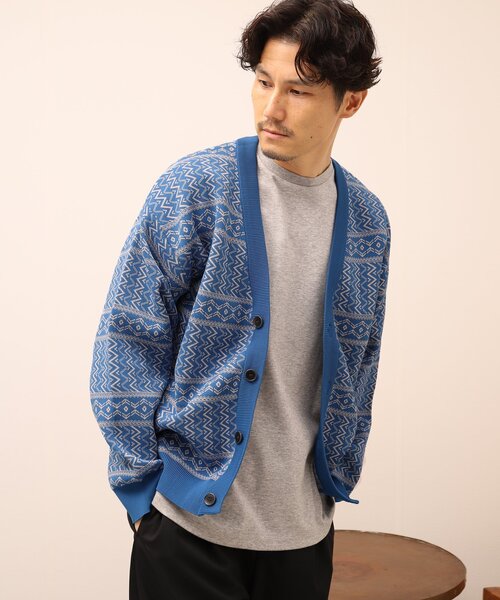 EDIFICE（エディフィス）の「スポンディッシュ リラックス ニット カーディガン(ジオメトリック)（カーディガン/ボレロ・メンズ・ベージュ/ブルー/ネイビー/ボルドー/ブラック/ブラウン・MEDIUM/SMALL/LARGE）」の6枚目の写真