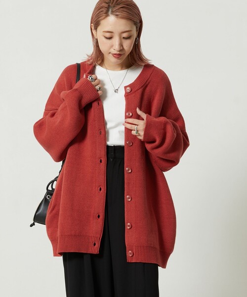 FREAK'S STORE（フリークスストア）の「【限定展開】クルーネックコットンニットカーディガン（カーディガン/ボレロ・レディース・グレー/ブラック/ベージュ/レッド/オリーブ/ブルー・ﾌﾘ-）」の8枚目の写真