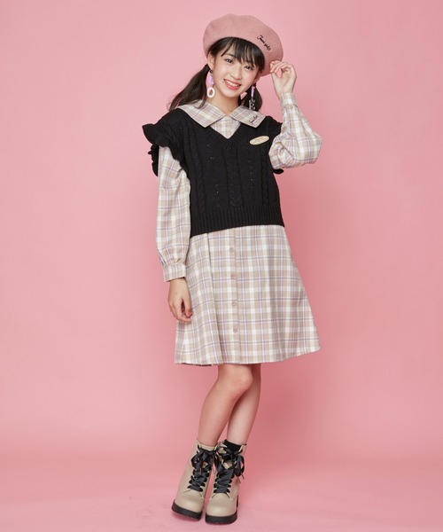 JENNI（ジェニィ）の「2wayリボン付きベレー（ハンチング/ベレー帽・キッズ・グレー/オフホワイト/ピンク・F）」の9枚目の写真