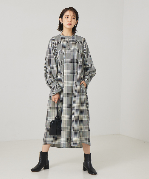 qualite(カリテ)の「ビッグチェックワンピース(ワンピース・レディース・ブラック・フリー)」の8枚目の写真