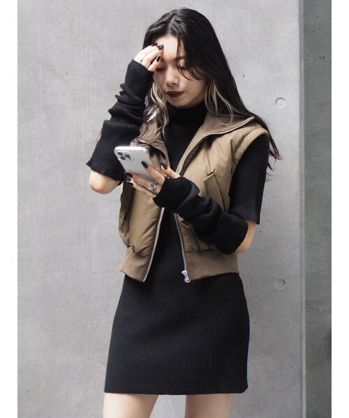 EVRIS（エヴリス）の「アームウォーマー2WAYタイトニットワンピース（ワンピース・レディース・ブラック/パープル/ブラウン・FREE）」の14枚目の写真