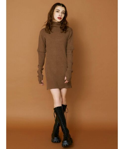 EVRIS（エヴリス）の「アームウォーマー2WAYタイトニットワンピース（ワンピース・レディース・ブラック/パープル/ブラウン・FREE）」の8枚目の写真