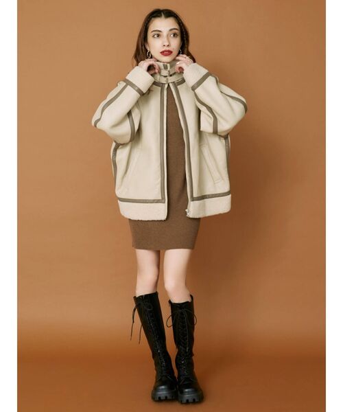 EVRIS（エヴリス）の「アームウォーマー2WAYタイトニットワンピース（ワンピース・レディース・ブラック/パープル/ブラウン・FREE）」の6枚目の写真