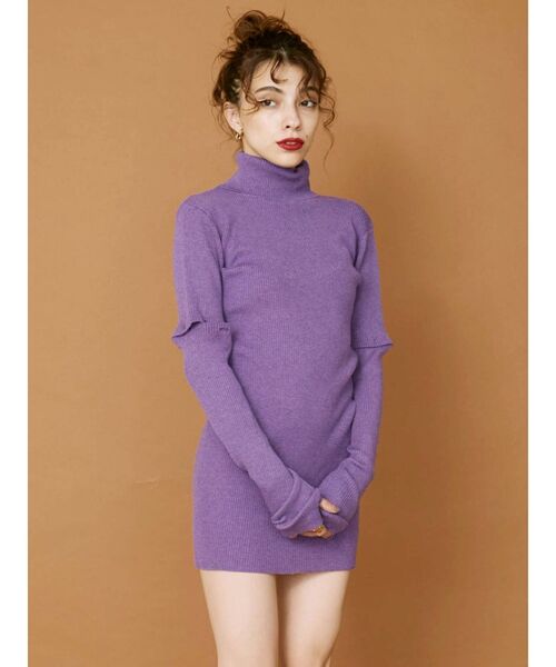 EVRIS（エヴリス）の「アームウォーマー2WAYタイトニットワンピース（ワンピース・レディース・ブラック/パープル/ブラウン・FREE）」の16枚目の写真