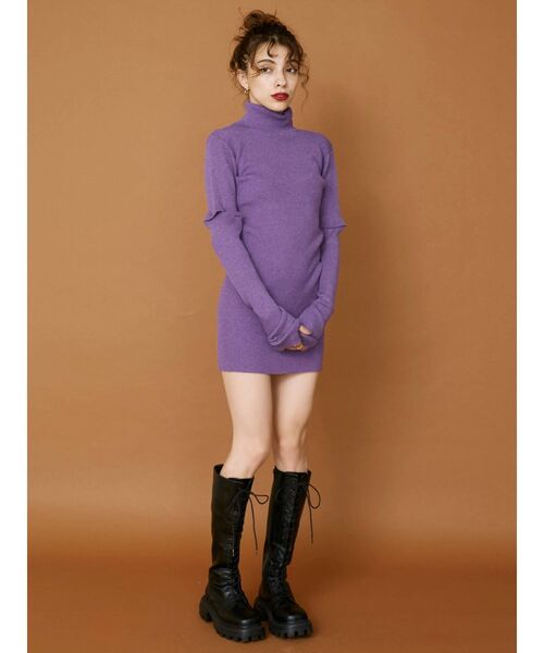 EVRIS（エヴリス）の「アームウォーマー2WAYタイトニットワンピース（ワンピース・レディース・ブラック/パープル/ブラウン・FREE）」の12枚目の写真