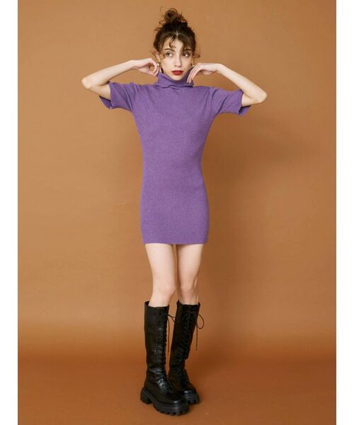 EVRIS（エヴリス）の「アームウォーマー2WAYタイトニットワンピース（ワンピース・レディース・ブラック/パープル/ブラウン・FREE）」の15枚目の写真