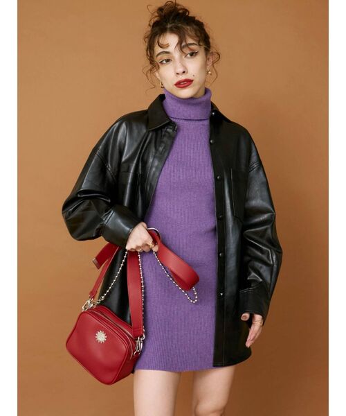 EVRIS（エヴリス）の「アームウォーマー2WAYタイトニットワンピース（ワンピース・レディース・ブラック/パープル/ブラウン・FREE）」の9枚目の写真