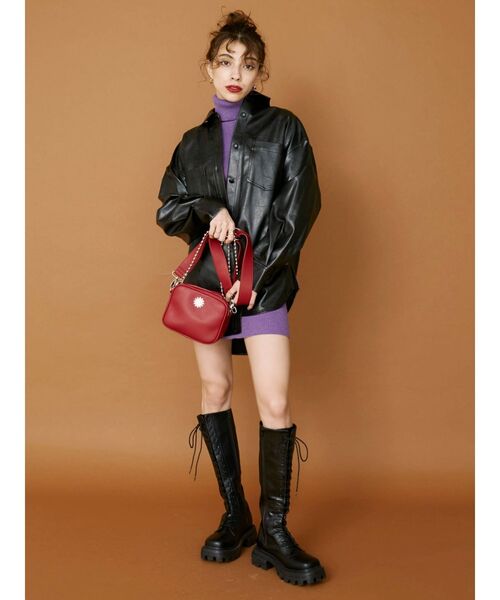 EVRIS（エヴリス）の「アームウォーマー2WAYタイトニットワンピース（ワンピース・レディース・ブラック/パープル/ブラウン・FREE）」の5枚目の写真