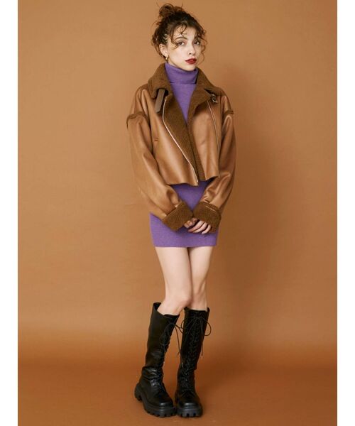 EVRIS（エヴリス）の「アームウォーマー2WAYタイトニットワンピース（ワンピース・レディース・ブラック/パープル/ブラウン・FREE）」の7枚目の写真