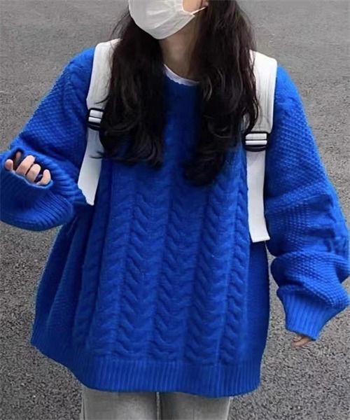 FREE STYLISTS(フリー スタイリスト)の「ケーブルオーバーサイズニット(ニット/セーター・レディース・ブルー/アイボリー/モカ・FREE)」の15枚目の写真