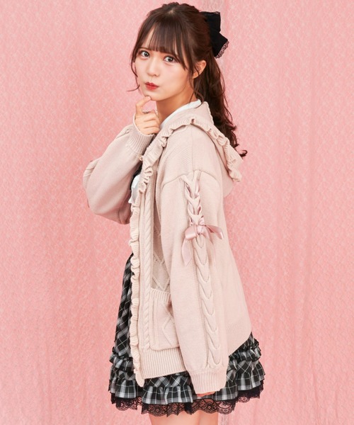 Secret Honey(シークレットハニー)の「フード付ケーブル編みカーディガン(カーディガン/ボレロ・レディース・ワインレッド/グレー/オフホワイト/ピンク・MEDIUM)」の15枚目の写真