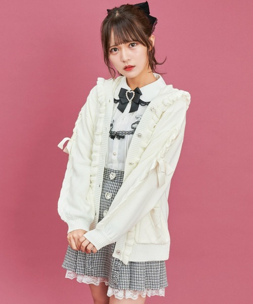 Secret Honey(シークレットハニー)の「フード付ケーブル編みカーディガン(カーディガン/ボレロ・レディース・ワインレッド/グレー/オフホワイト/ピンク・MEDIUM)」の13枚目の写真
