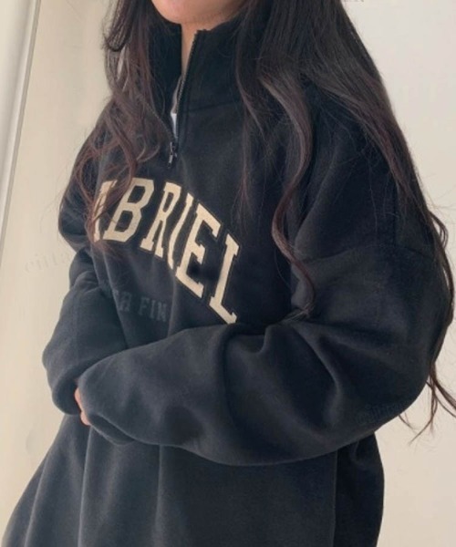 Dalfwin(ダールフィン)の「2022 AW 秋冬 韓国ファッション スウェット レディース GABRIELハーフジップフリースプルオーバー オーバーサイズ ビッグシルエット フリーストップス(スウェット・レディース・ブラック/ベージュ/グレー・FREE)」の6枚目の写真