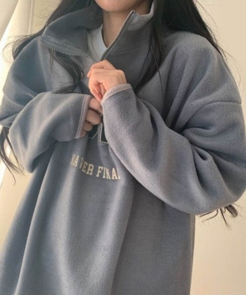 Dalfwin(ダールフィン)の「2022 AW 秋冬 韓国ファッション スウェット レディース GABRIELハーフジップフリースプルオーバー オーバーサイズ ビッグシルエット フリーストップス(スウェット・レディース・ブラック/ベージュ/グレー・FREE)」の12枚目の写真
