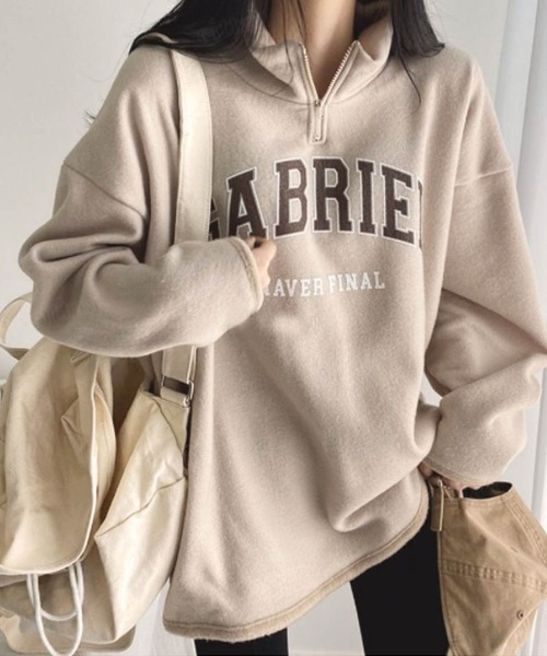 Dalfwin(ダールフィン)の「2022 AW 秋冬 韓国ファッション スウェット レディース GABRIELハーフジップフリースプルオーバー オーバーサイズ ビッグシルエット フリーストップス(スウェット・レディース・ブラック/ベージュ/グレー・FREE)」の11枚目の写真
