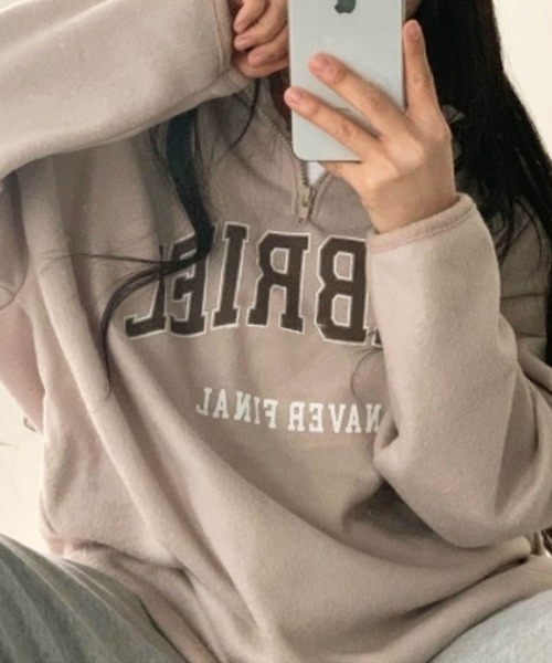 Dalfwin(ダールフィン)の「2022 AW 秋冬 韓国ファッション スウェット レディース GABRIELハーフジップフリースプルオーバー オーバーサイズ ビッグシルエット フリーストップス(スウェット・レディース・ブラック/ベージュ/グレー・FREE)」の5枚目の写真