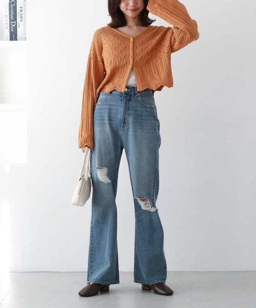 セール】2way透かし編みニットカーディガン（カーディガン/ボレロ