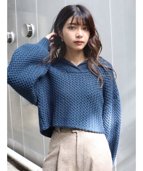 MURUA（ムルーア）の「セーラーカラークロップドニット（ニット/セーター・レディース・ブラック/ブルー/アイボリー・FREE）」の5枚目の写真