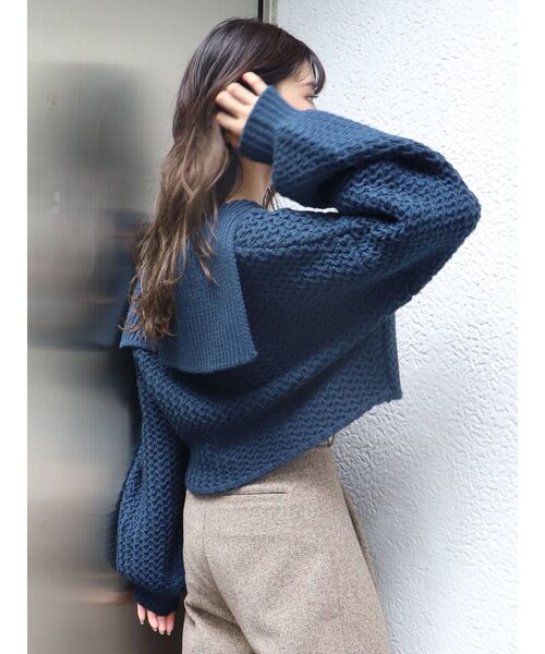 MURUA（ムルーア）の「セーラーカラークロップドニット（ニット/セーター・レディース・ブラック/ブルー/アイボリー・FREE）」の7枚目の写真