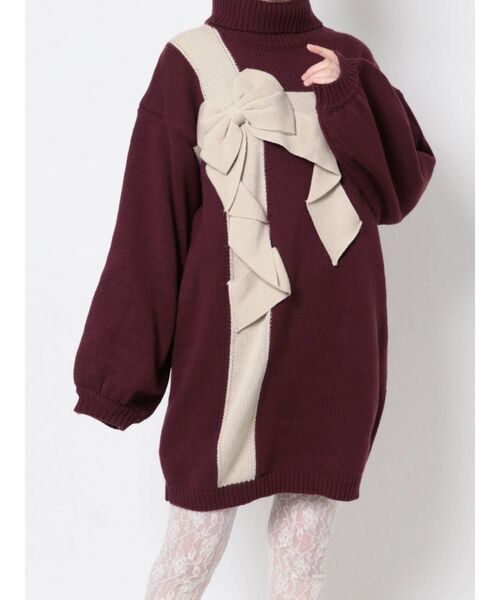 merry jenny（メリージェニー）の「プレゼントリボンニットワンピース（ワンピース・レディース・ブルー/アイボリー/ボルドー・FREE）」の3枚目の写真