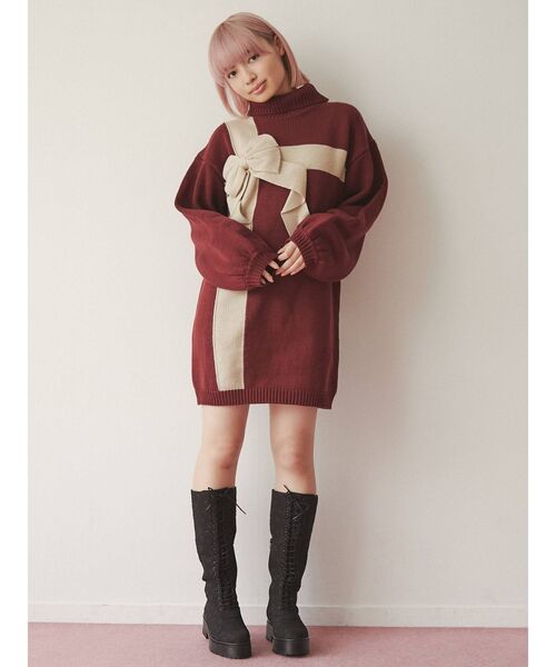 merry jenny（メリージェニー）の「プレゼントリボンニットワンピース（ワンピース・レディース・ブルー/アイボリー/ボルドー・FREE）」の7枚目の写真