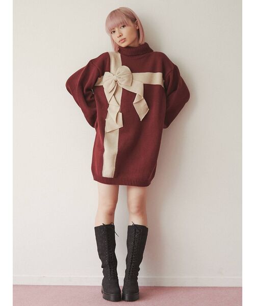 merry jenny（メリージェニー）の「プレゼントリボンニットワンピース（ワンピース・レディース・ブルー/アイボリー/ボルドー・FREE）」の8枚目の写真