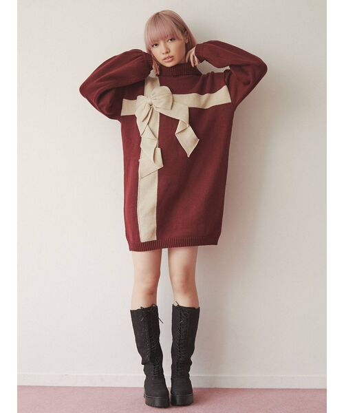 merry jenny（メリージェニー）の「プレゼントリボンニットワンピース（ワンピース・レディース・ブルー/アイボリー/ボルドー・FREE）」の9枚目の写真
