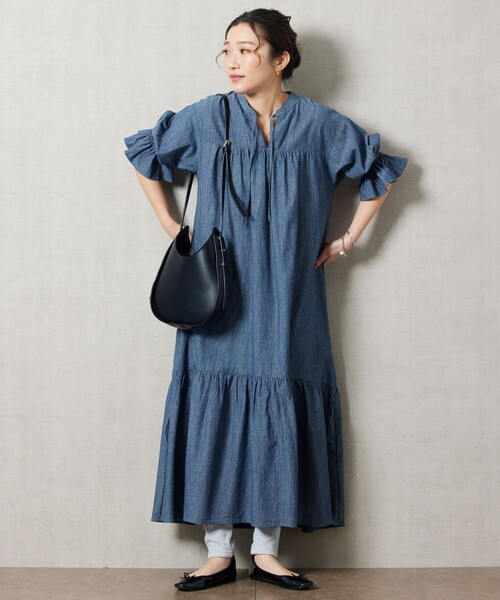 FREAK'S STORE（フリークスストア）の「【限定展開】シャンブレースキッパーティアードワンピース（ワンピース・レディース・ネイビー/サックスブルー・MEDIUM/SMALL）」の5枚目の写真