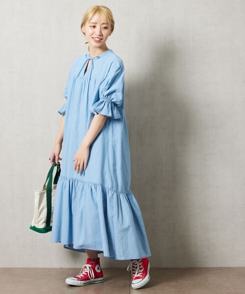 FREAK'S STORE（フリークスストア）の「【限定展開】シャンブレースキッパーティアードワンピース（ワンピース・レディース・ネイビー/サックスブルー・MEDIUM/SMALL）」の20枚目の写真
