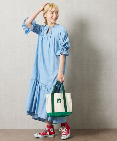 FREAK'S STORE（フリークスストア）の「【限定展開】シャンブレースキッパーティアードワンピース（ワンピース・レディース・ネイビー/サックスブルー・MEDIUM/SMALL）」の21枚目の写真