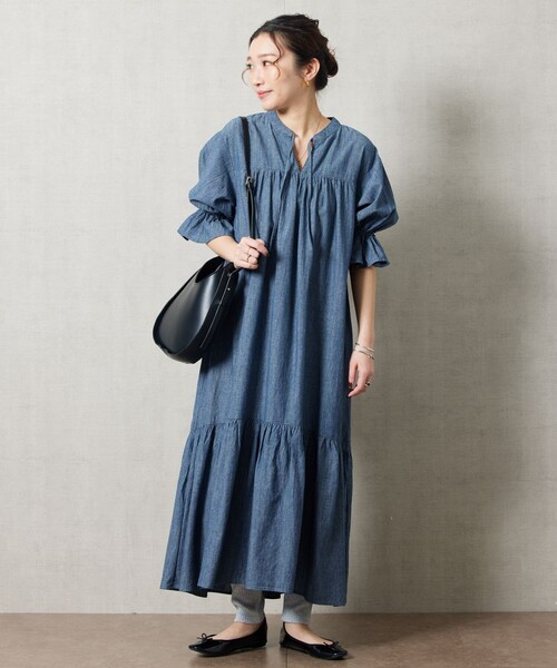 FREAK'S STORE（フリークスストア）の「【限定展開】シャンブレースキッパーティアードワンピース（ワンピース・レディース・ネイビー/サックスブルー・MEDIUM/SMALL）」の3枚目の写真