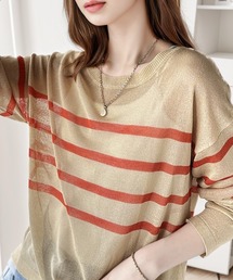 Java | 《JaVa ジャバコラボ》程よい透け感でこなれレディに格上げ。シアーボーダープルオーバー(Tシャツ/カットソー)