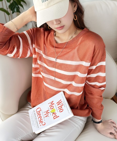 Java(ジャバ)の「《JaVa ジャバコラボ》程よい透け感でこなれレディに格上げ。シアーボーダープルオーバー(Tシャツ/カットソー・レディース・ホワイト系1/ベージュ系1/オレンジ系1/ホワイト×グリーン/ネイビー・LARGE/MEDIUM/SMALL/X-LARGE)」の18枚目の写真