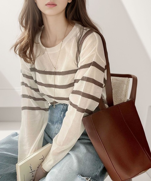 Java(ジャバ)の「《JaVa ジャバコラボ》程よい透け感でこなれレディに格上げ。シアーボーダープルオーバー(Tシャツ/カットソー・レディース・ホワイト系1/ベージュ系1/オレンジ系1/ホワイト×グリーン/ネイビー・LARGE/MEDIUM/SMALL/X-LARGE)」の19枚目の写真