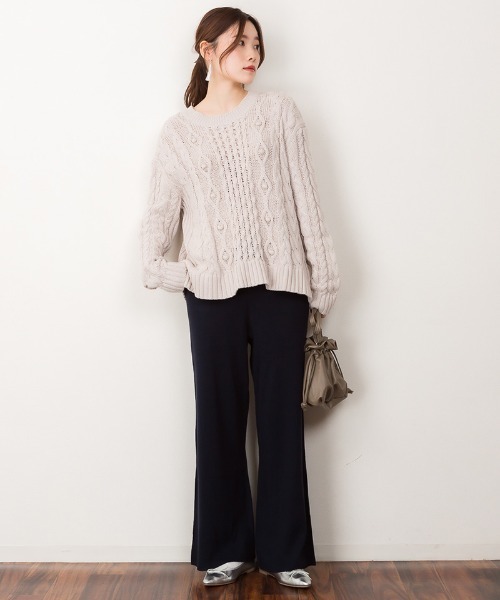 atONE(アットワン)の「atONE ニットワイドパンツ(その他パンツ・レディース・ブラック/グレイッシュベージュ/ネイビー・M-L/LL~3L/4L~5L)」の6枚目の写真