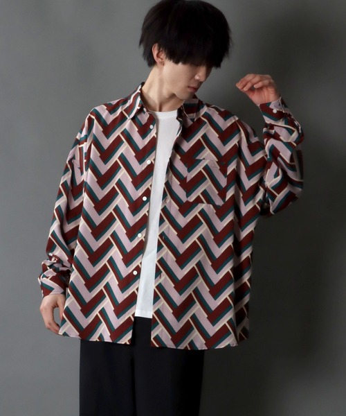 SITRY(シトリー)の「Oversize Drop shoulder Patterned shirt/オーバーサイズ ドロップショルダー 総柄 シャツ(シャツ/ブラウス・メンズ・ネイビー/ホワイト系その他/ブラック系その他2/ブラック/グリーン/ブラウン系その他/ホワイト/ブラウン/ブラック系その他・L/M/XL)」の14枚目の写真
