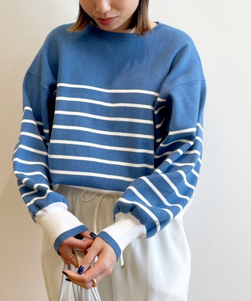 OPAQUE.CLIP（オペークドットクリップ）の「◆パネルボーダー ニットプルオーバー（ニット/セーター・レディース・ベージュ系その他5/ブラック系2/ブルー系2・00）」の3枚目の写真