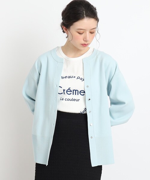 Cutie Blonde(キューティーブロンド)の「◆抜け感あふれるキーネック スポンディッシュカーディガン(カーディガン/ボレロ・レディース・ブラック/サックスブルー/アイボリー・00)」の1枚目の写真