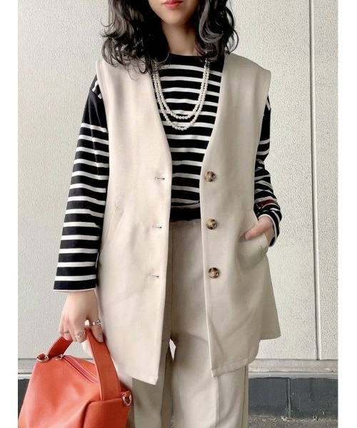 HONEYSUCKLE ROSE（ハニーサックルローズ）の「【HONEYSUCKLE ROSE】リネンライクベスト（ベスト・レディース・ベージュ/ブラック・M-L）」の2枚目の写真