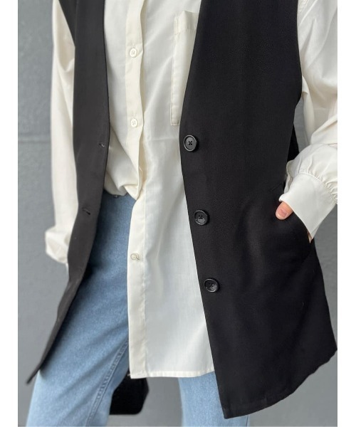 HONEYSUCKLE ROSE（ハニーサックルローズ）の「【HONEYSUCKLE ROSE】リネンライクベスト（ベスト・レディース・ベージュ/ブラック・M-L）」の10枚目の写真